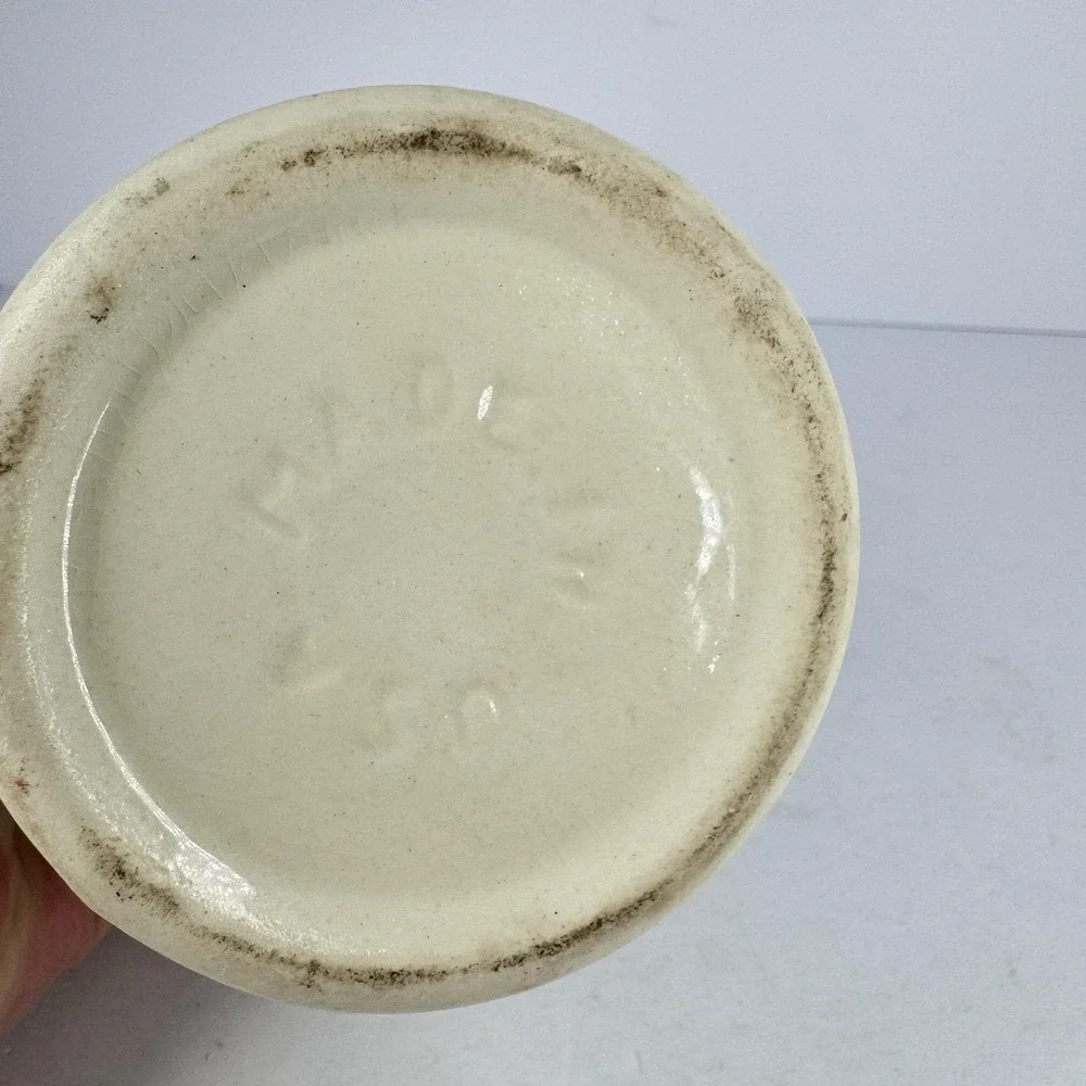 Vintage Mini Stoneware Maple Syrup Jug Cork Stopper Brown Cream‎ USA Pottery